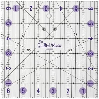 The Quilted Bear Square Quilting Ruler, Transparent Acrylic, 6.5" x