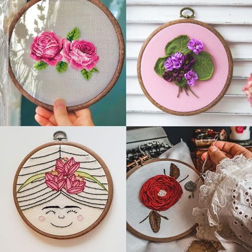 PATIKIL Embroidery Hoop 6pcs Cross Stitch Hoop Rubber Imitated Wood 7"