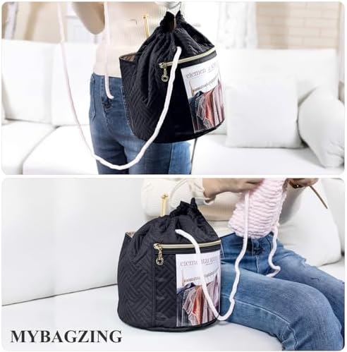 MYBAGZING Yarn Bag, Small Crochet Bag Organizer, Drawstring Yarn