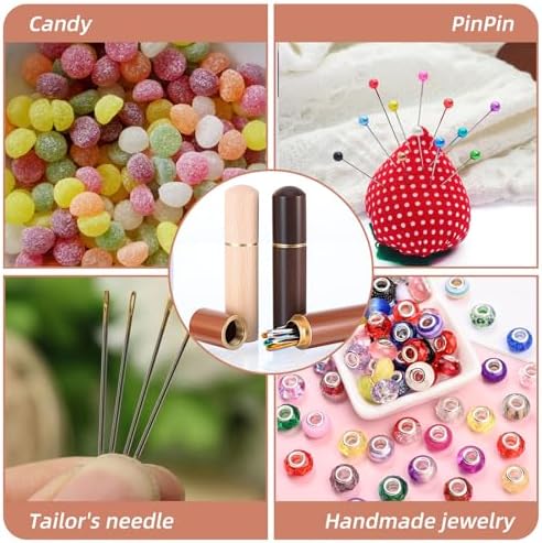 Sibba 3 PCS Wooden Sewing Needles Storage Case Portable Needle Holder