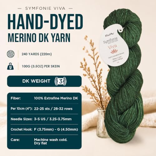 KnitPro Symfonie DK Weight Merino Wool Yarn 240yds, 100g, Moss
