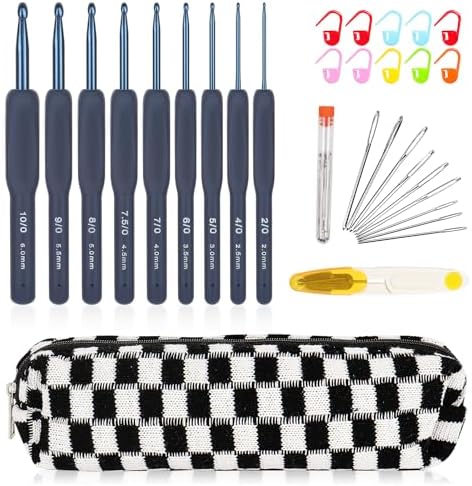 Aeelike 9-Size Ergonomic Crochet Hook Set, 2.0-10.0mm