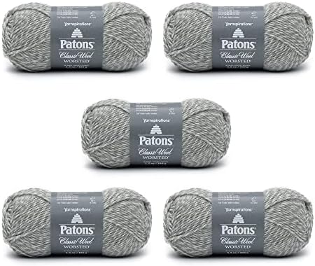 Patons Classic Wool Light Gray Marl Yarn - 5 Pack of 3.5oz/100g - Wool