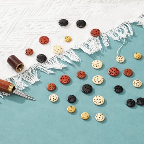 HARFINGTON 20pcs 2 Hole Flower Craft Sewing Button 18mm Handmade Wood