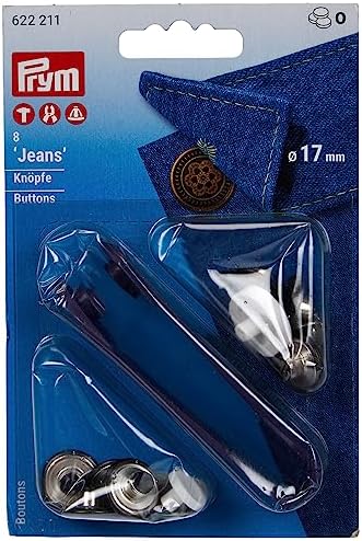 Prym Jeans Buttons, Metal, Gold, 17 mm, Antique Brass, 8 Pieces