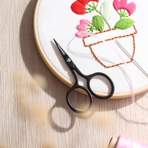 Small Embroidery Scissors: Black Forged Stainless Steel Sharp Straight