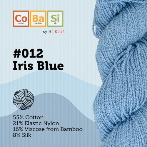 HiKoo CoBaSi Sock Yarn, Cotton, Bamboo, Silk, 50g, 220 yd, #012 Iris