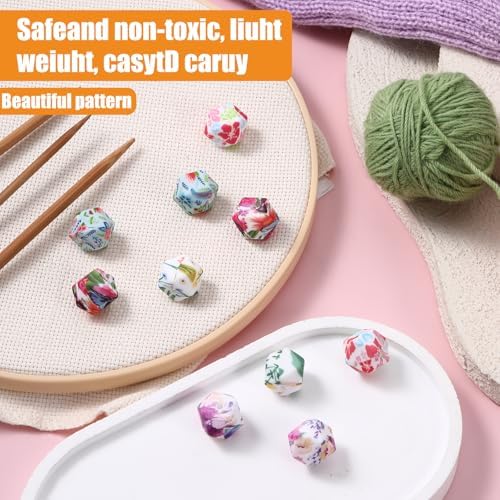 Tucnoeu 10 Pcs Hexagon Print Knitting Needle Stoppers, Print Knitting