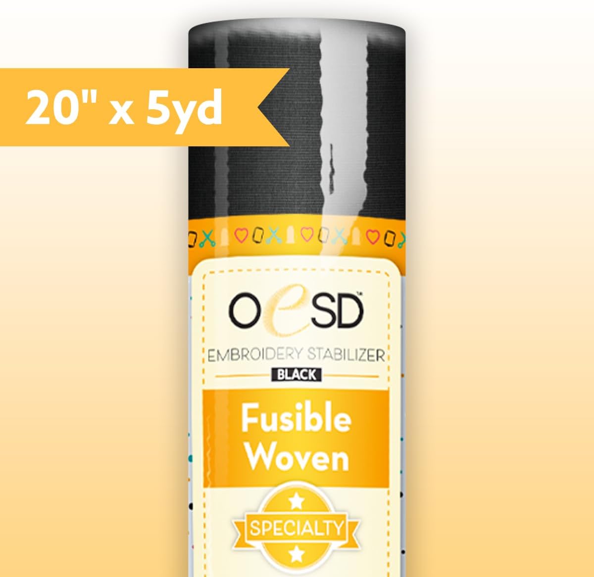 OESD Fusible Woven Cut Away Black Fabric Interfacing 20" x 5 Yd Roll