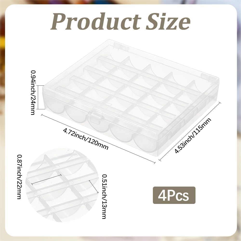 4Pcs 25 Grids Clear Bobbin Storage Empty Box Spools Plastic Case