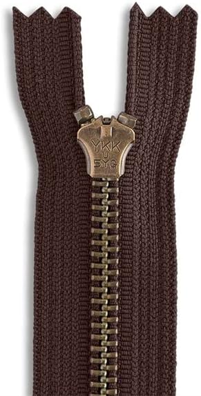 9 Inch Dark Brown Jean Zipper, #5 Antique Brass Closed-End Sewing