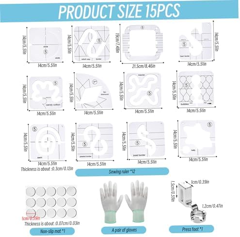 15Pcs/Set Quilting Rulers, Clear Acrylic Quilting Ruler Kit Includes