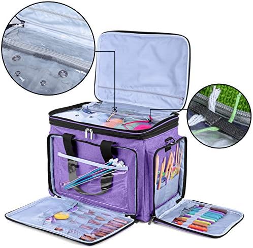 LUXJA Portable Yarn Knitting Storage Tote Bag, Purple