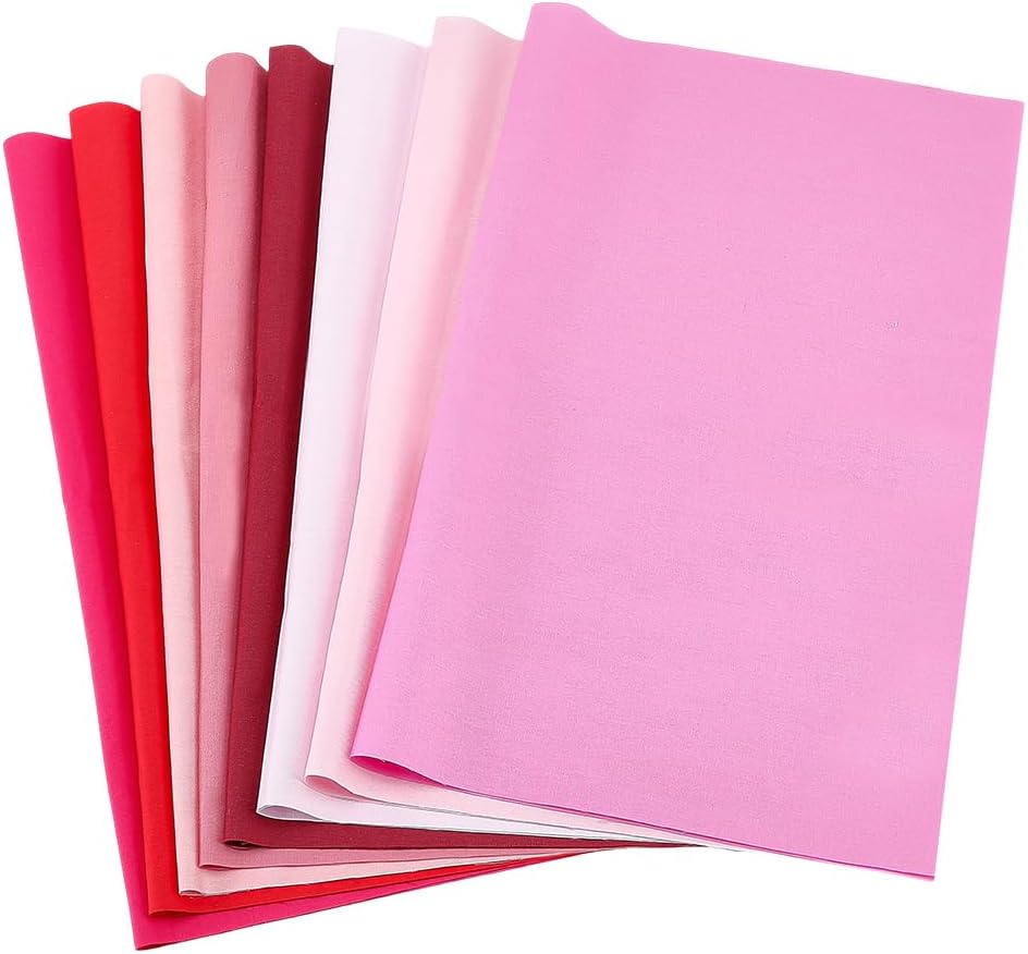 CRASPIRE 8Pcs 100% Cotton Quilting Fabric Bundles Solid Color Pink