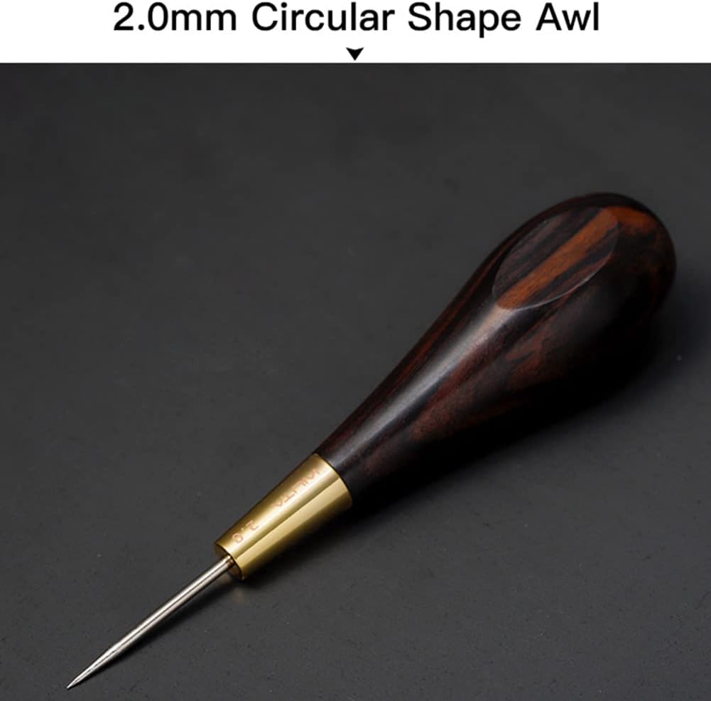 WUTA Round Shape Stitching Awl Ebony Blackwood Handle Leather Craft