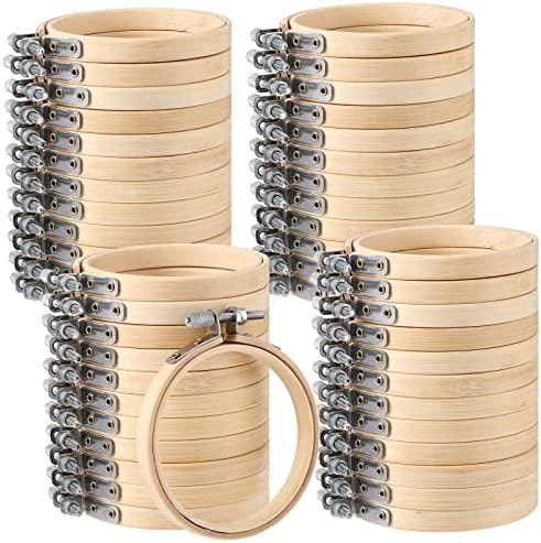 Hoteam 48 Pcs Small Wooden Embroidery Hoop Bamboo Round Cross Stitch,4