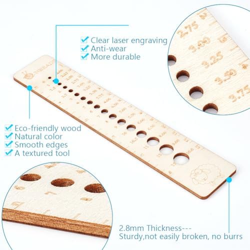 NBEADS Wood Knitting Needle Gauge and Ruler