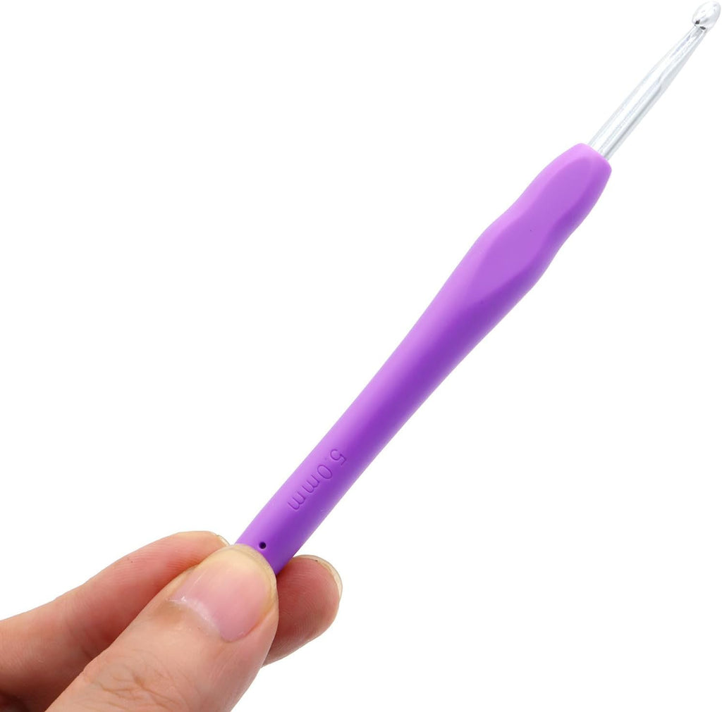 6Pcs 5mm Aluminum Soft Grip Rubber Ergonomic Handle Crochet Hook