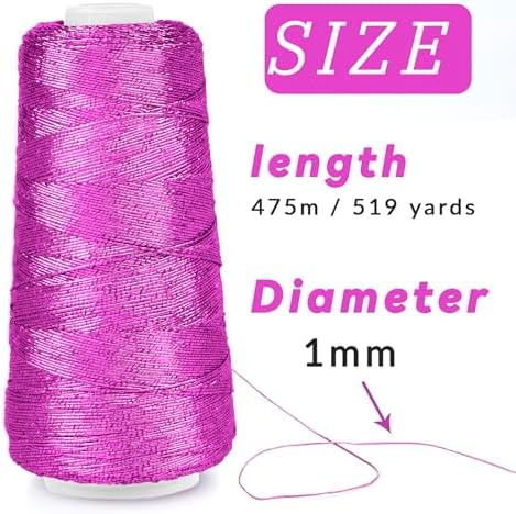 CAMAL Glitter Metallic Yarn 1mm x 519 Yards Sparkly Yarn for