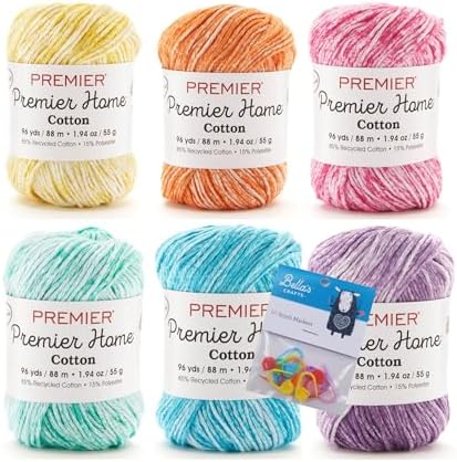 Premier Home Cotton Yarn 6-Pack Bundle with Bella's Crafts Stitch