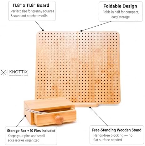 Crochet Blocking Board, 11.8-Inch Bamboo, 10 Pins