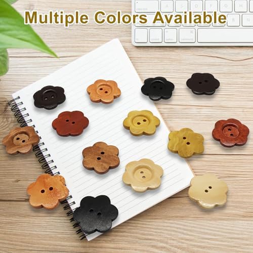 Flower Shape Wooden Buttons, Coffee Brown, 20Pcs