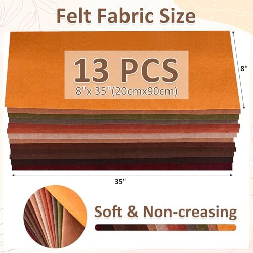 XSEINO 13 Rolls 8"x35" 1.4mm Thick Soft Felt Fabric Sheet 13 Assorted