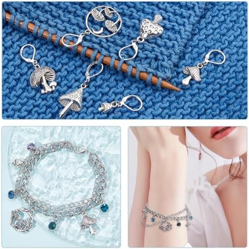 NBEADS 16 Pcs Stitch Markers, Antique Silver 8 Styles Mushroom Crochet