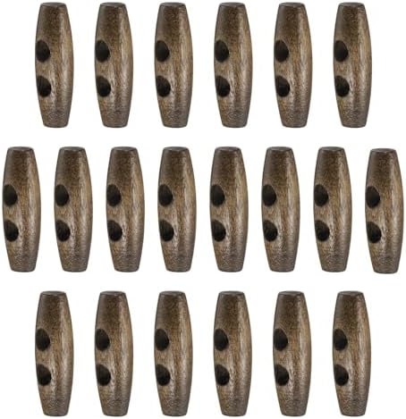 HARFINGTON 30mm / 1.2" Wooden Toggle Buttons 20pcs 2-Hole, Brown