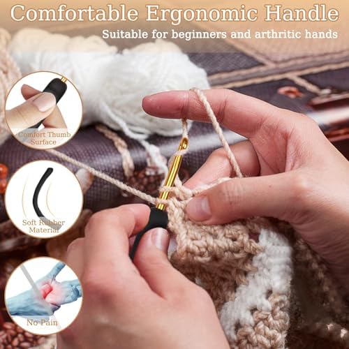 Aeelike 9-Size Ergonomic Crochet Hook Set, 2.0-10.0mm