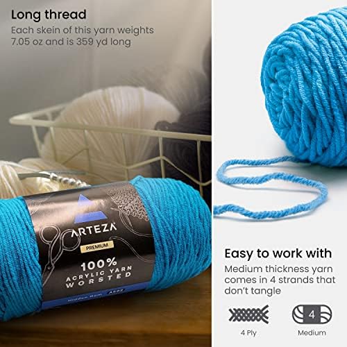 ARTEZA Acrylic Yarn for Crocheting, Pack of 4 - 200 g Skeins of