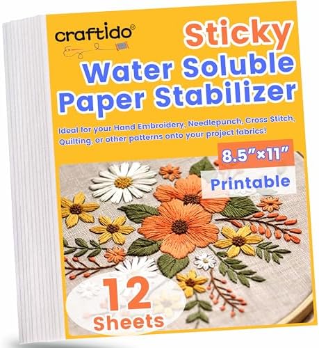 Craftido 8.5"x11" 12PCS Sticky Water Soluble Embroidery Stabilizer