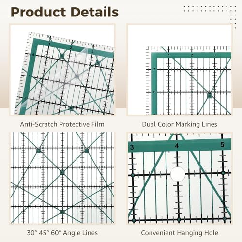 7 PCS Quilting Rulers Square Set, 2.5", 3.5", 5", 6.5", 8", 10", 12.5"