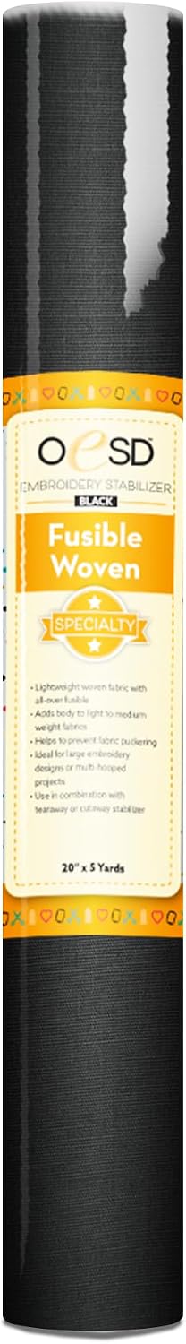 OESD Fusible Woven Cut Away Black Fabric Interfacing 20" x 5 Yd Roll