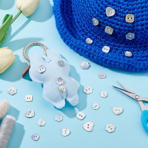 PH PandaHall 90pcs 3 Shapes Natural Shell Buttons, 10~15mm, 2-Hole