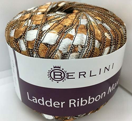 Berlini Ladder Ribbon Maxi Yarn #125 Copper-Brown, Brown, White