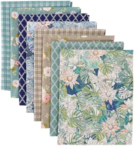 8Pcs 18 x 22 Inch Cotton Fabric Bundle - Floral Stripe