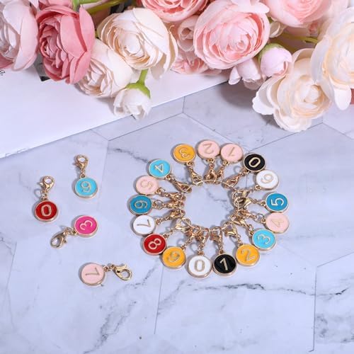 30PCS Colorful Number 0-9 Stitch Markers, Flat Round Number Stitch