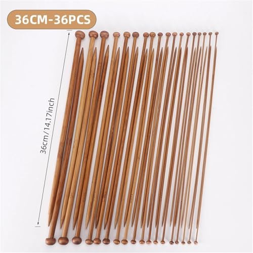Bamboo Knitting Needle Set 36 Pairs Wooden Straight Single Pointed