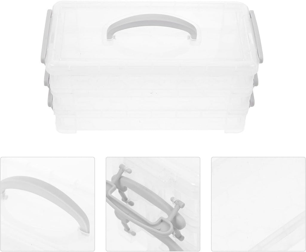 TEHAUX 2pcs Three-layer Storage Box with Lid, Portable Craft Organizer