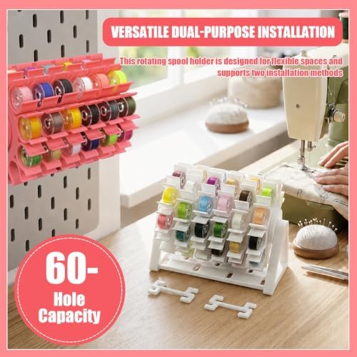 Rotating Bobbin Thread Organizer, 60-Hole Sewing Thread Holder
