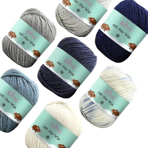 Off-The-Yak Wool Yarn Worsted Weight, 7-Pack (840Yds/700G), Blue Pack