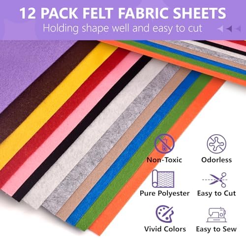 12 Rolls 8"x35" Large Stiff Felt Sheets, 1mm Felt Fabric Sheet for