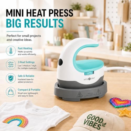 HTVRONT Heat Press Mini Heat Press Machine, Mini Iron for Crafts Mint