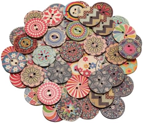 Lilaly 50 PCS 1 inch (25mm) 2 Holes Buttons, Vintage Wood Buttons, for