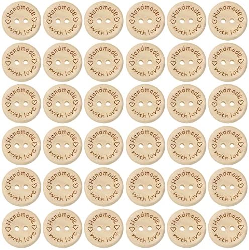 Shapenty Wooden Handmade with Love Buttons 2 Holes Round Sewing