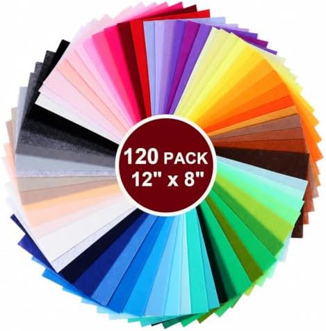 120Pcs 12x8'' Felt Sheets for Crafts, 60 Assorted Colors, Felts Fabric
