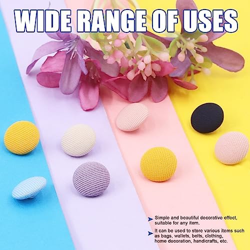 Glarks 100Pcs 10 Colors Fabric Cloth Covered Buttons Set, Metal Shank