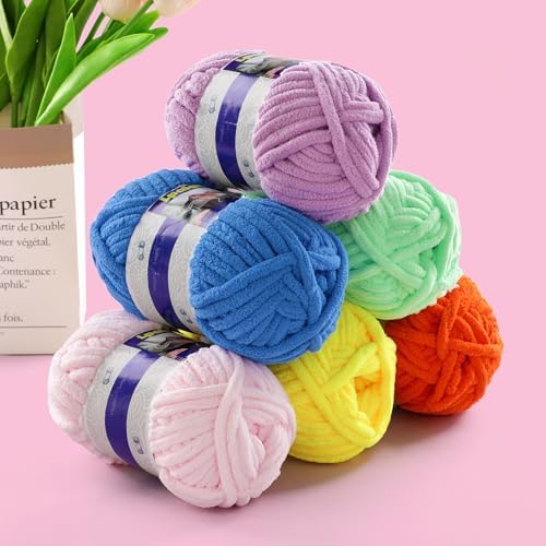 #6 Super Bulky Blanket Green Yarn - Chunky Chenille Yarn for