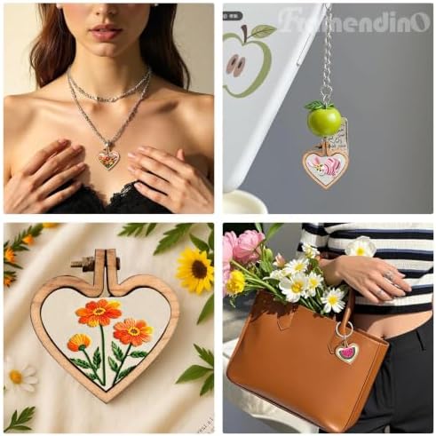 Framendino, 10 Pack Heart Shaped Mini Embroidery Hoop Wood Hoops Ring